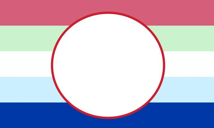 POSIC flag with horizontal stripes and a red circle